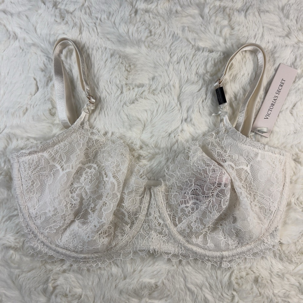 Victoria's Secret Dream Angels Unlined Uplift Sling Lace Bra White Sz.34C NWT